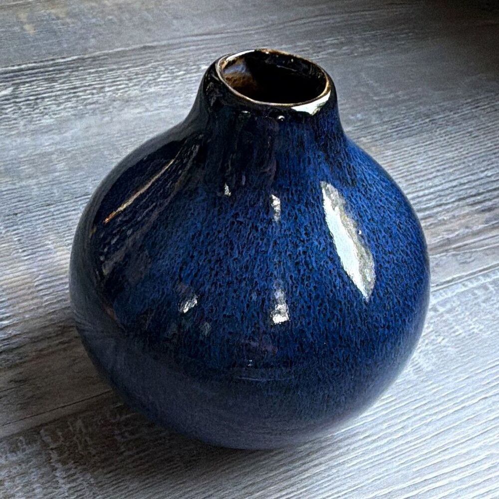 TradeCie 4in Blue Ceramic Bud Vase Glossy Speckled Bottle Shape HD6403